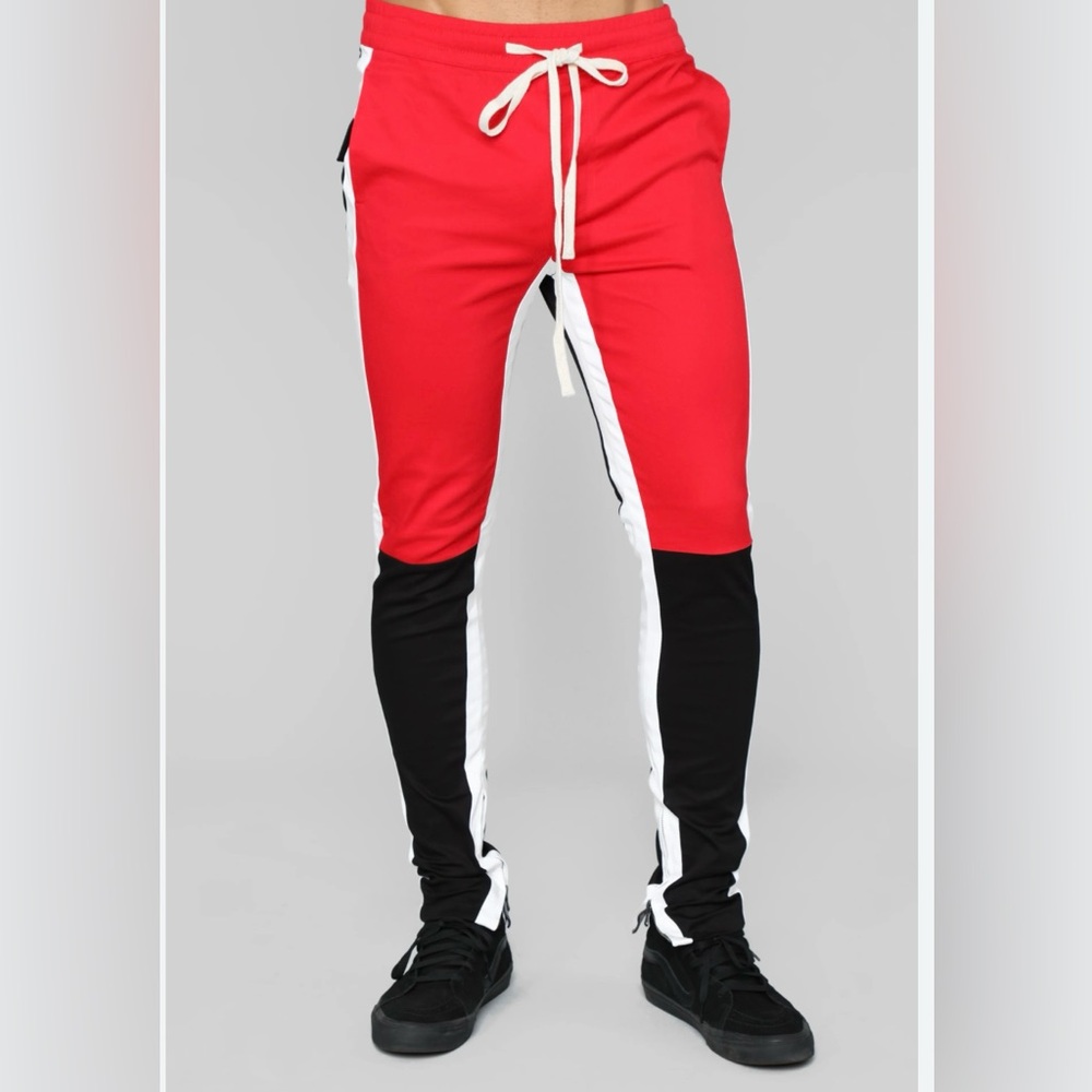 NWT Red and Black‎ Track Pants with White Stripes